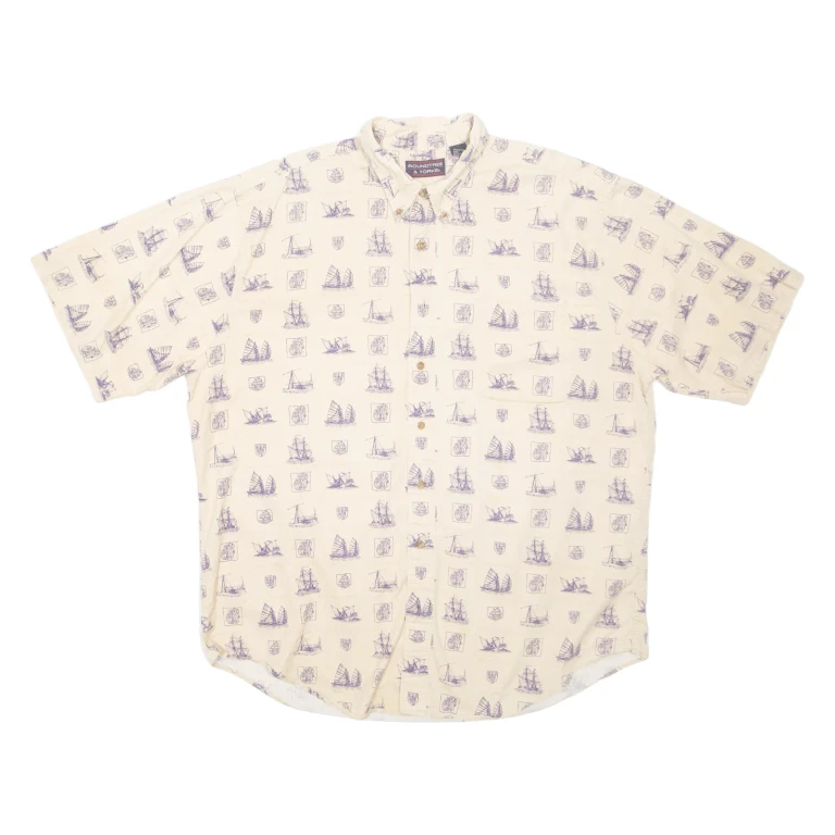 ROUNDTREE AND YORKE Boat Mens Shirt Cream Crazy Pattern XL