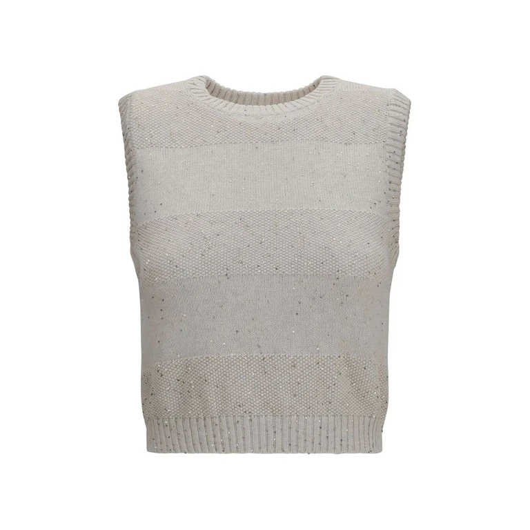 Brunello Cucinelli Beige Cotton Sleeveles Sweater Clothing - Women