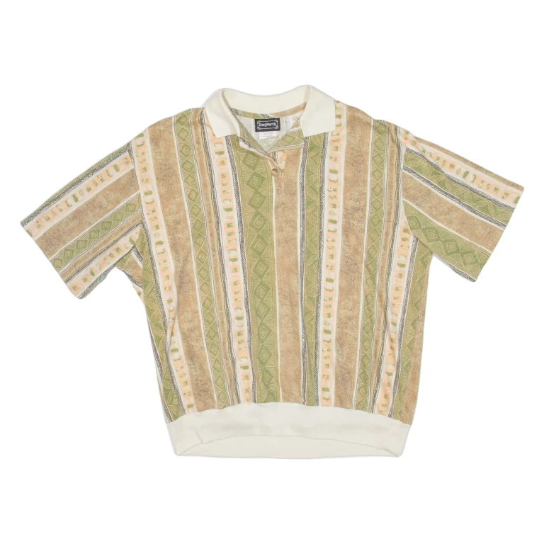 BON WORTH Womens Polo Shirt Green Striped L