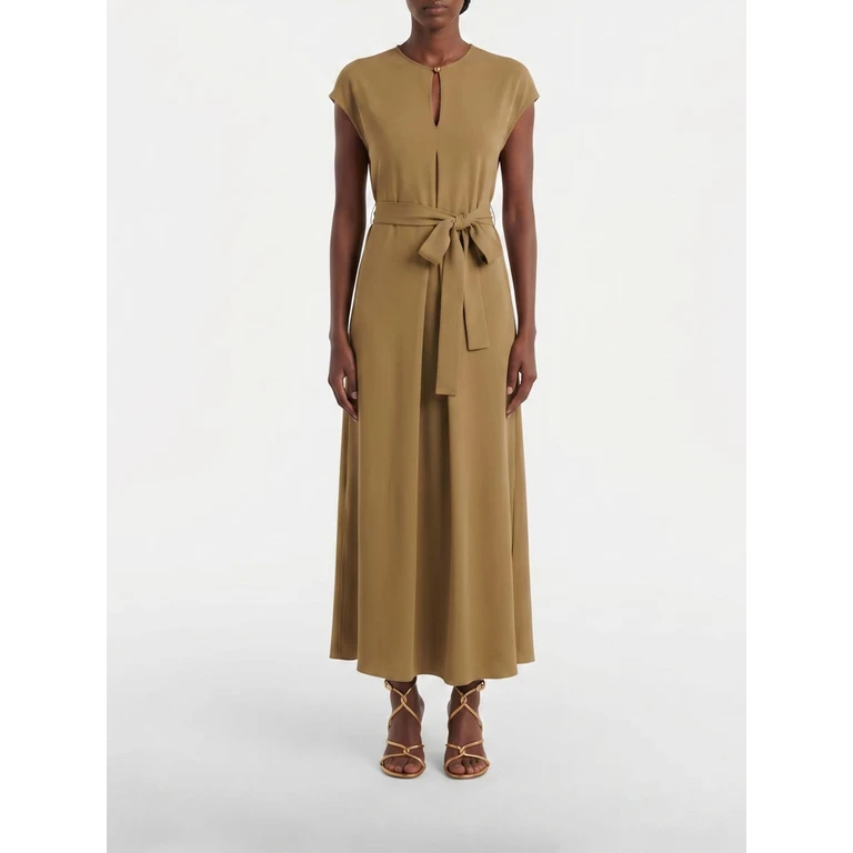 A-Line Stretch-Viscose Midi Dress with Waist Belt (2611621039600002)