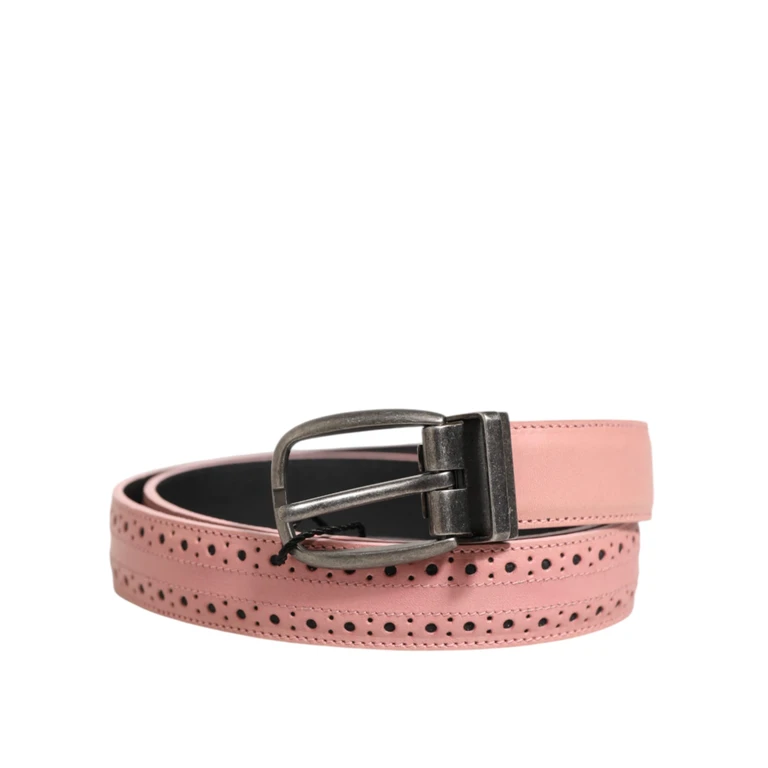Dolce & Gabbana Pink Leather Perforated Detailing Buckle Belt 100lf - Men