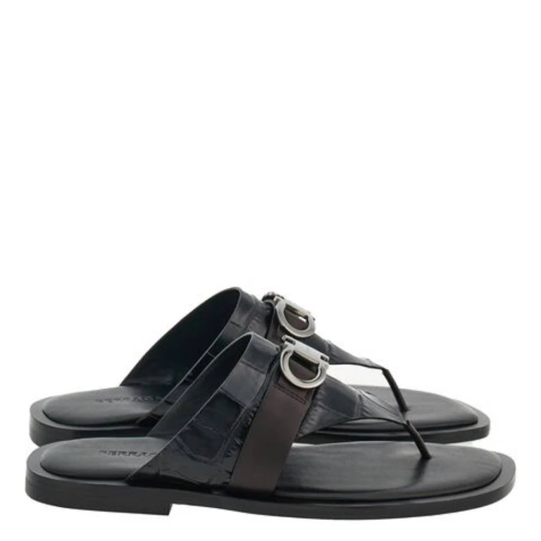 Ferragamo Gancini Embellished Leather Sandals