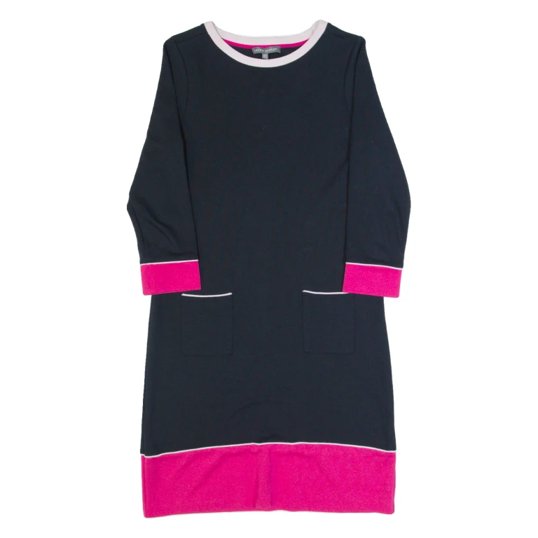 LAURA ASHLEY Womens Shift Dress Black Long Sleeve Knee Length UK 8