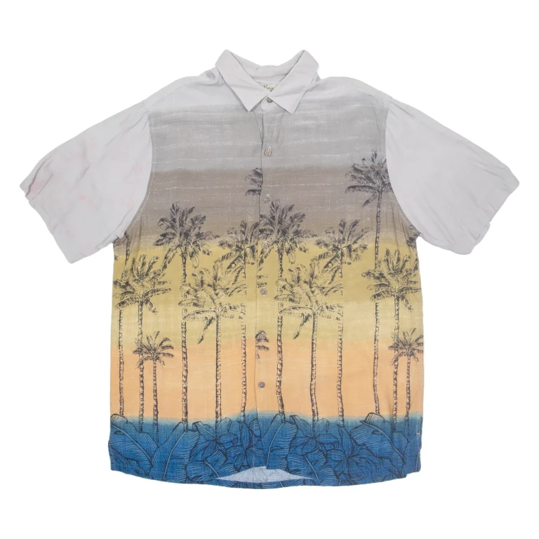 BATIK BAY Mens Hawaiian Shirt Grey Floral L