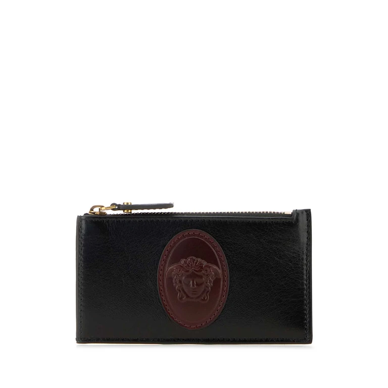 Versace Black Leather Card Holder 2b0ajblackrosewoodgold82 Portafogli - Men