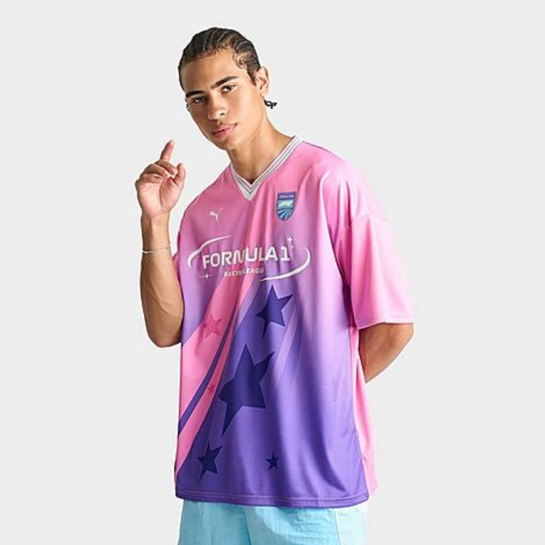Men's Puma F1 Miami Print Soccer Jersey in Pink Lilac Size: Small