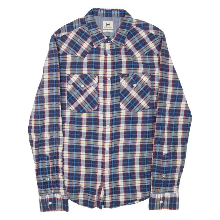 LEE Mens Shirt Blue Check Long Sleeve S