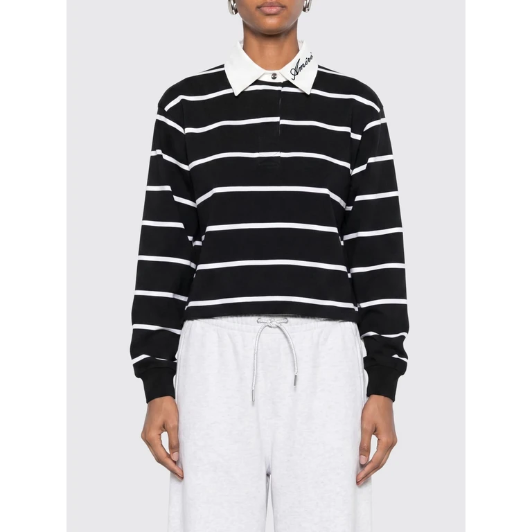 Striped Long-Sleeved Cotton Polo Shirt with Contrast Logo (AWTOJR1090001)