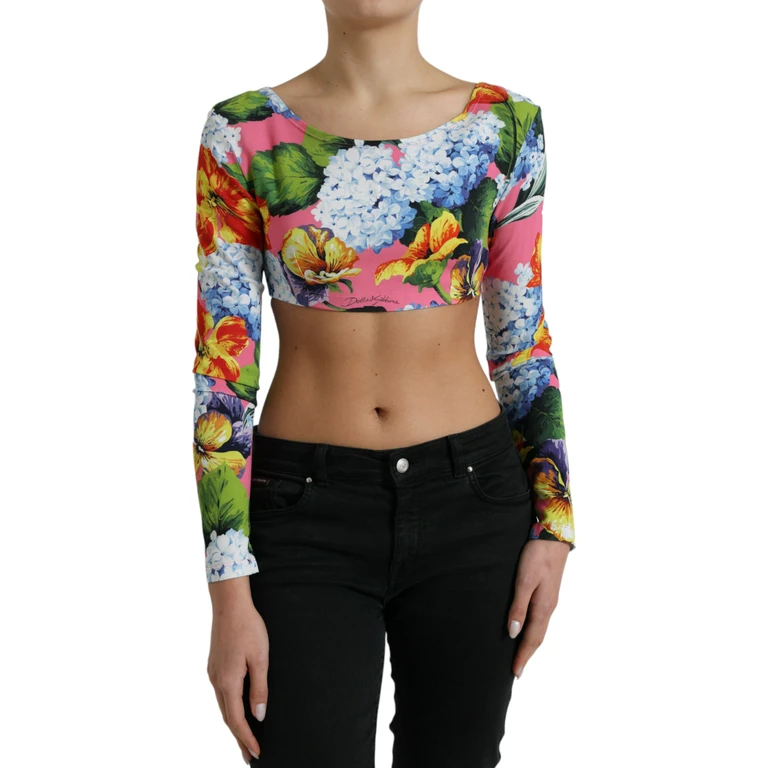 Dolce & Gabbana Multicolor Floral Long Sleeves Cropped Top Viscose Elastane - Women