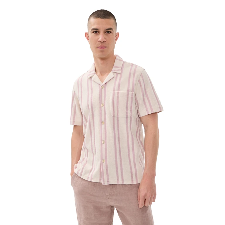 Faherty Cabana Towel Terry Shirt Pink Springs Stripe S