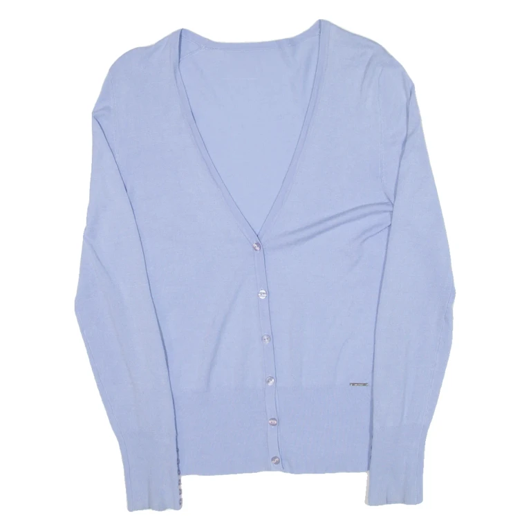 NAVYBOOT Womens Cardigan Blue V-Neck Tight Knit S