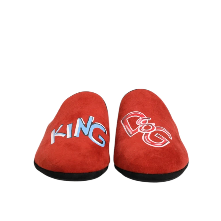 Dolce & Gabbana Red Suede Dg King Men House Slippers Shoes Goat - Men