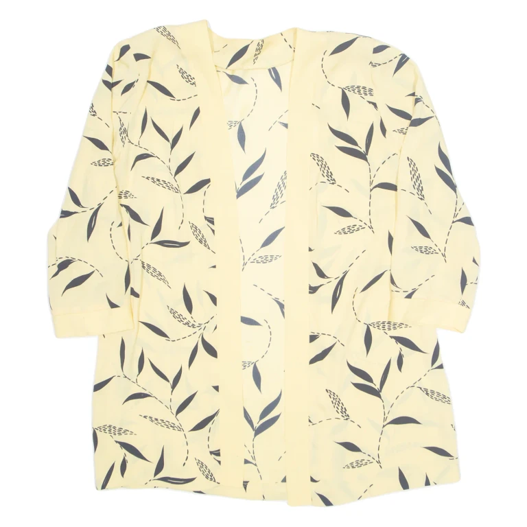 Womens Kimono Blouse Yellow 3/4 Sleeve Floral S