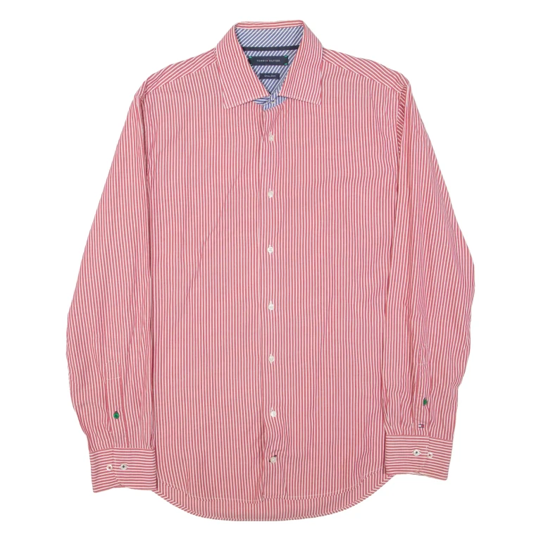 TOMMY HILFIGER Dress Shirt Mens Shirt Red Striped Long Sleeve L