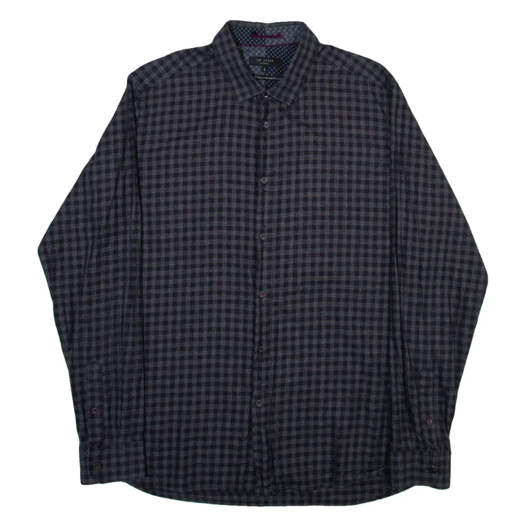 TED BAKER Mens Shirt Grey Check Long Sleeve XL