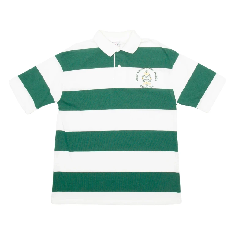 PRINT-ONS Dayton N.J. Mens Polo Shirt Green Striped Short Sleeve L