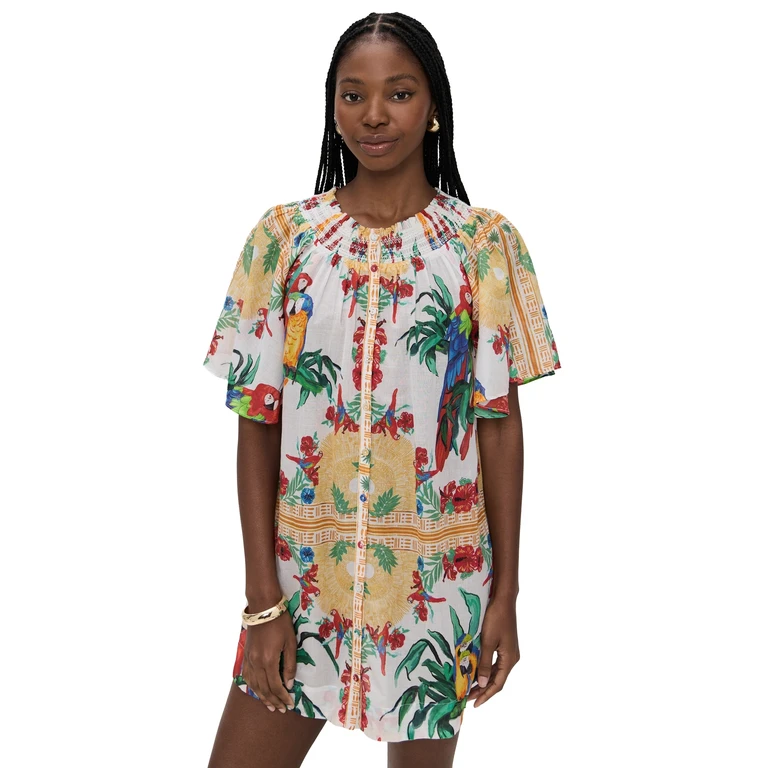 Coniglio Palm Beach Flagler Mini Dress Tropical Aviary Ivory Breeze One Size