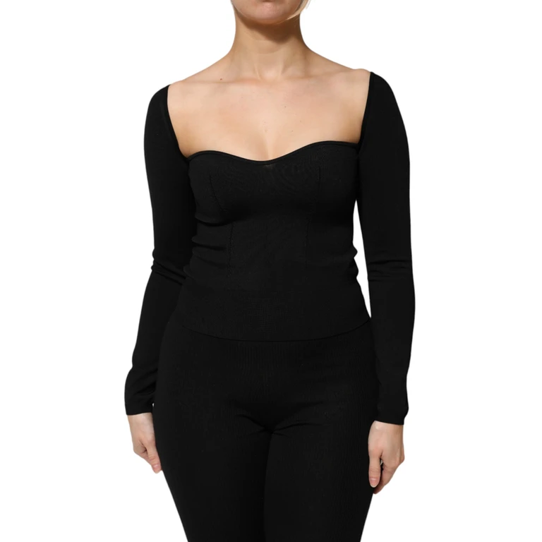 Black Viscose Long Sleeve Pullover Blouse Top Polyester - Women