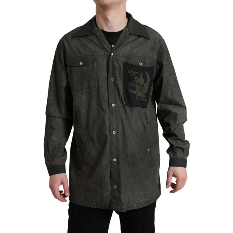 Dolce & Gabbana Dark Gray Cotton Collared Long Sleeves Shirt - Men