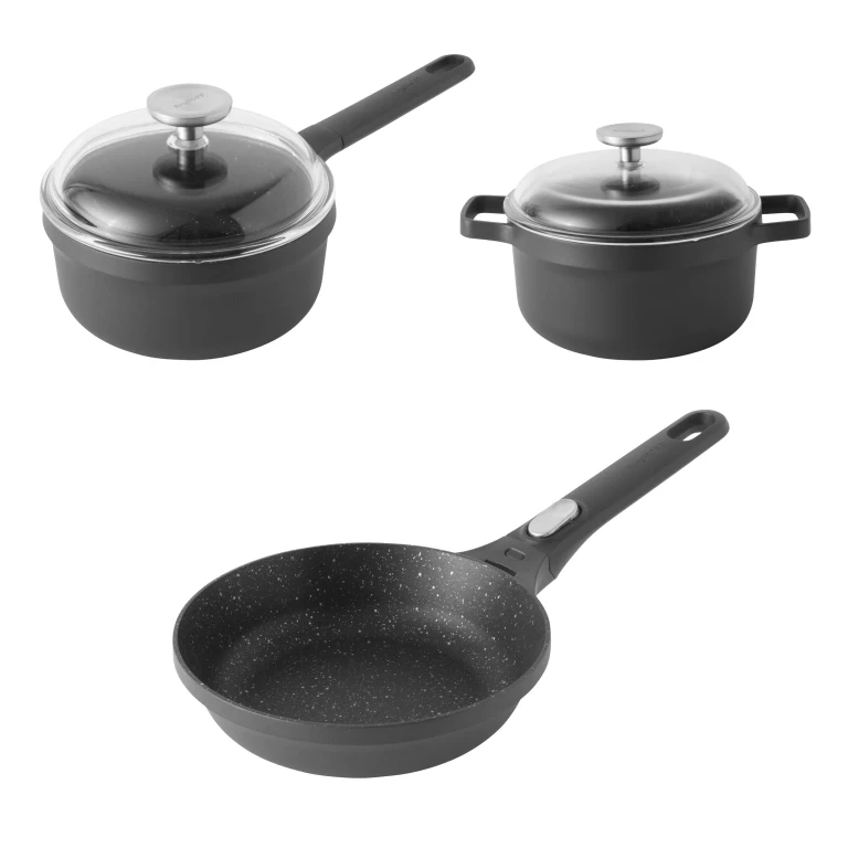 GEM 5Pc Nonstick Cast Aluminum Starter Cookware Set, Glass Lids