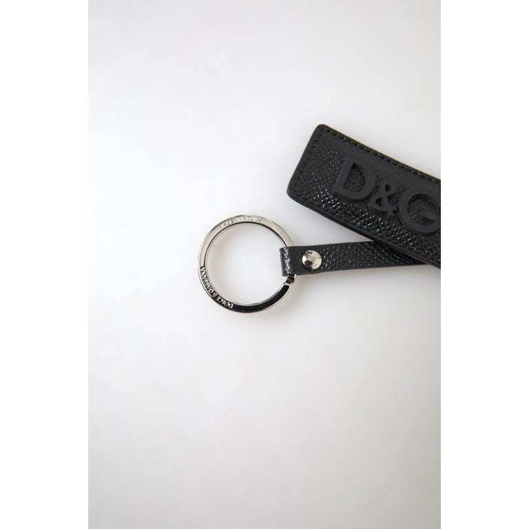 Dolce & Gabbana Black Dg Logo Leather Silver Metal Keychain Accessory - Men