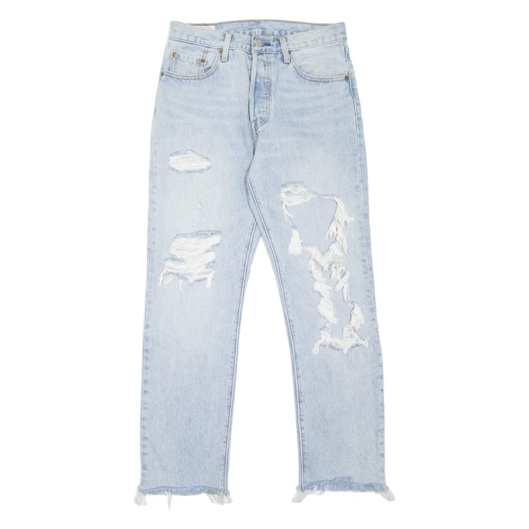LEVI'S 501 BIG E Jeans Distressed Womens Blue Straight Stone Wash W27 L28