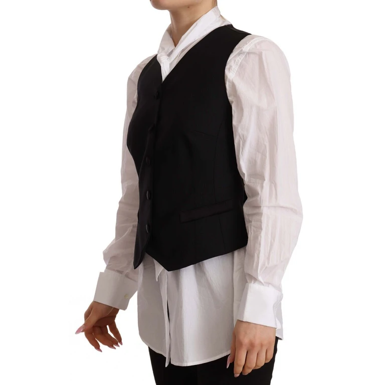 Dolce & Gabbana Black Button Down Sleeveless Vest Viscose Top - Women