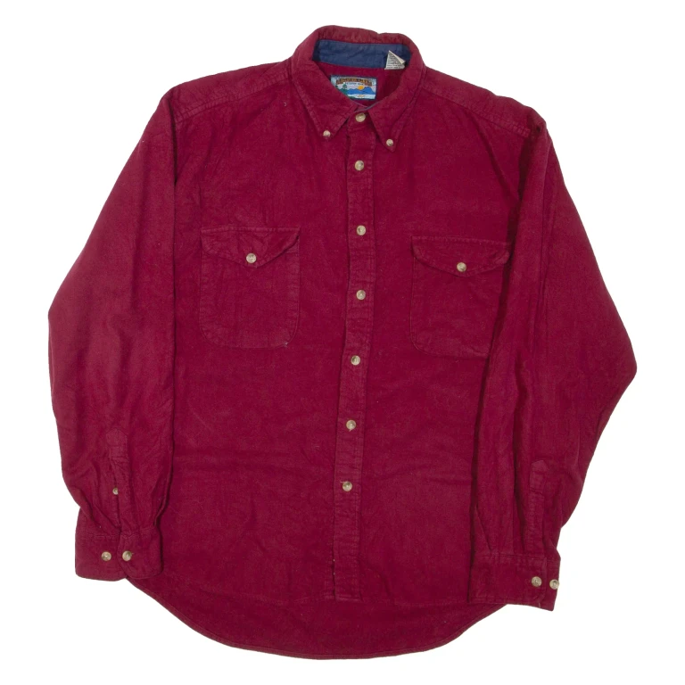 SHAVER LAKE Mens Plain Shirt Maroon Long Sleeve XL