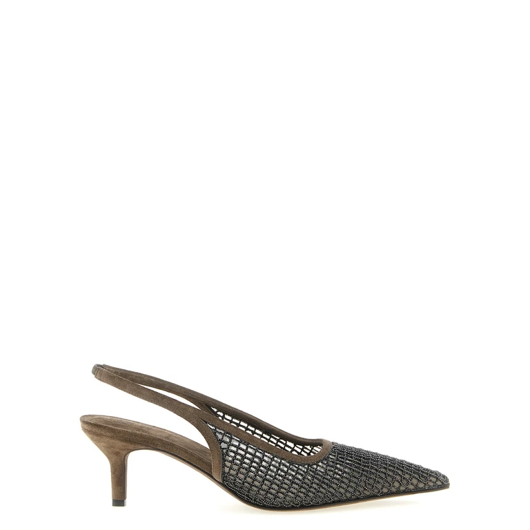 Brown Calfskin Mid Heel Pumps - Women