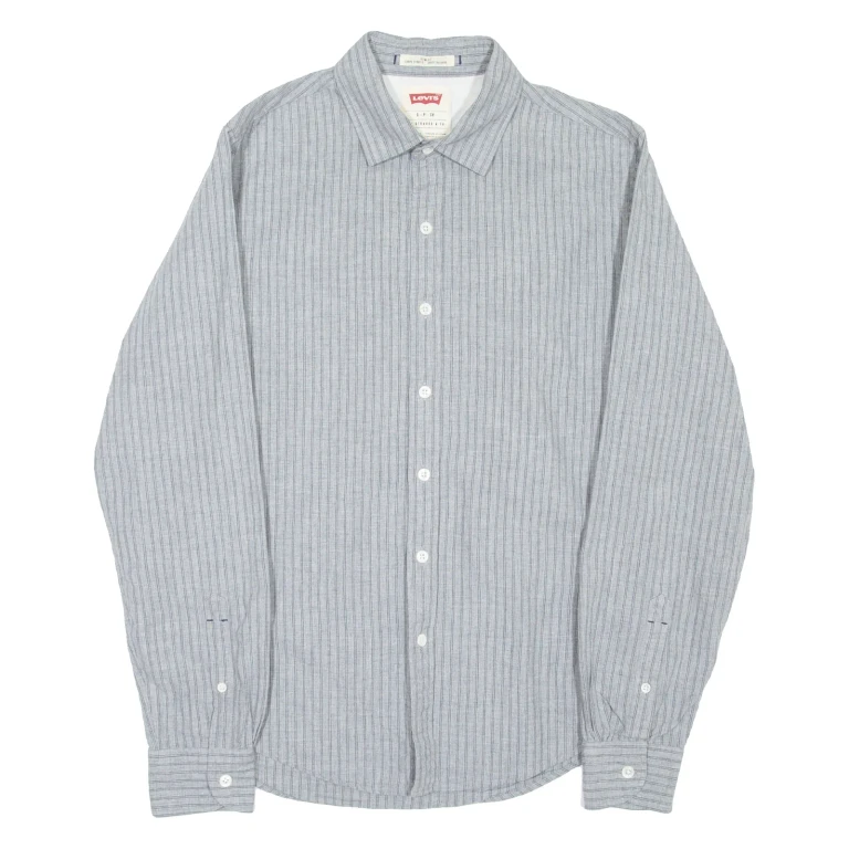 LEVI'S Slim Fit Mens Shirt Grey Striped Long Sleeve S