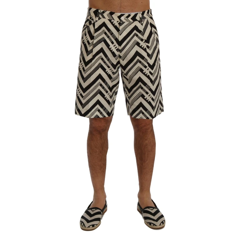 White Black Striped Cotton Linen Shorts Black/white - Men