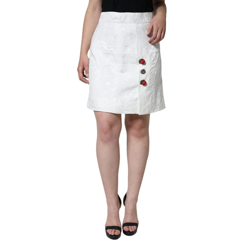 Dolce & Gabbana White Floral Brocade Embellished Mini Skirt Cotton Silk Viscose - Women