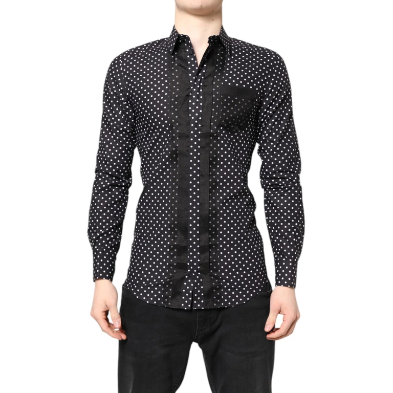Dolce & Gabbana Black Polka Dot Long Sleeves Gold Formal Shirt Cotton Silk - Men