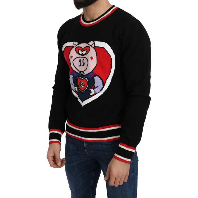 Dolce & Gabbana Black Cashmere Pig Of The Year Pullover Sweater Cashmere. Wool Clothing - Men
