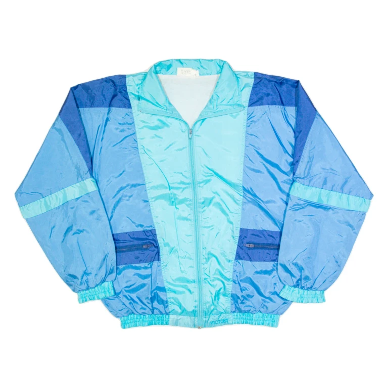 VICTORY Mens Shell Jacket Blue 90s Colourblock M