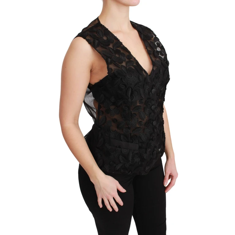 Dolce & Gabbana Black Floral Brocade Top Gilet Waistcoat - Women