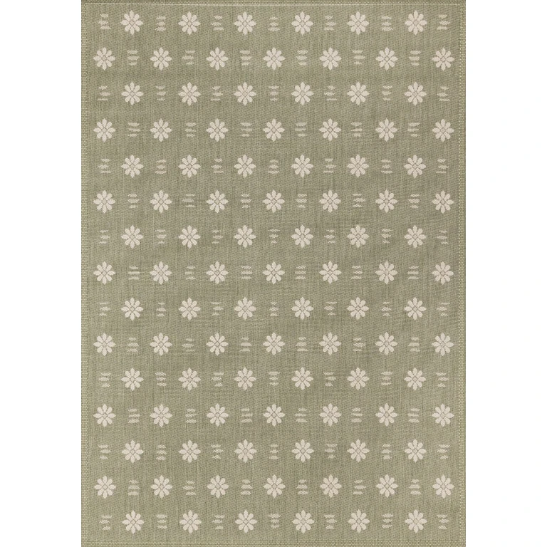 Jasper 6 x 9 Green and White Floral Outdoor Rug