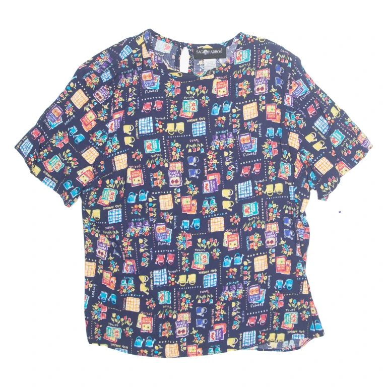 Womens Printed Top Blue Crazy Pattern L