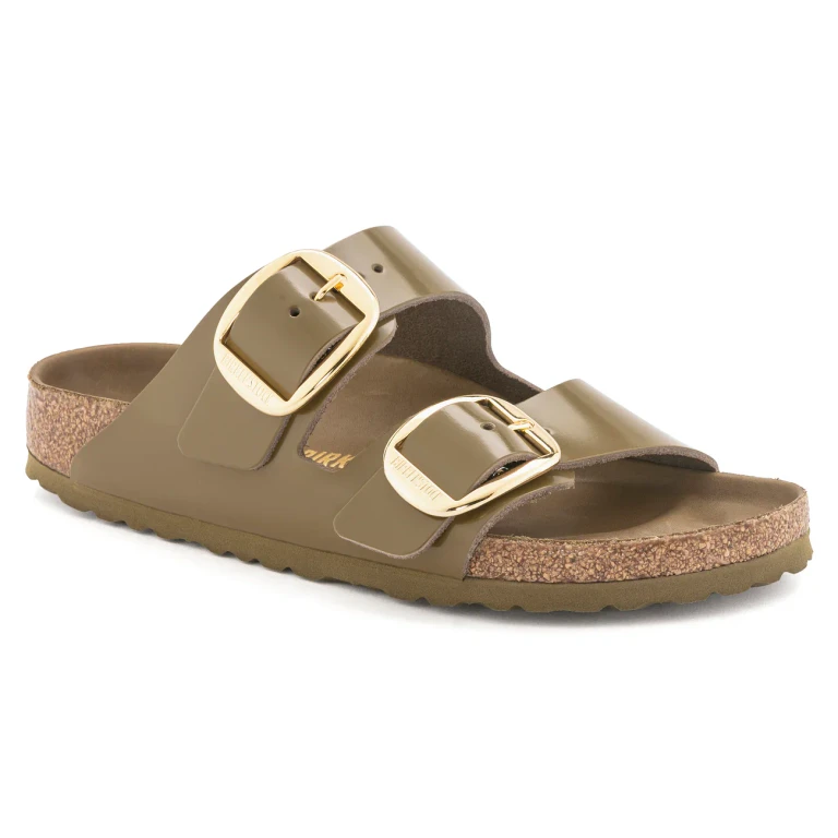 Unisex Arizona Big Buckle Natural Leather Patent High Shine Mud Green