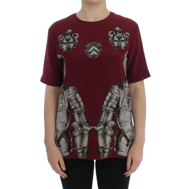 Dolce & Gabbana Red Knight Print Silk Blouse T-Shirt - Women