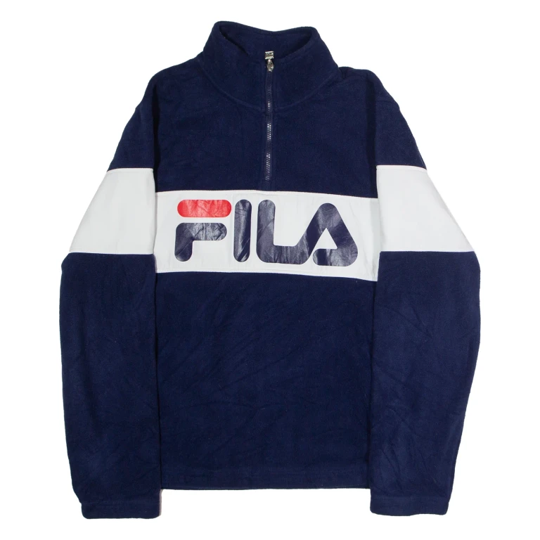 FILA Mens Patterned Fleece Blue Colourblock 1/4 Zip M