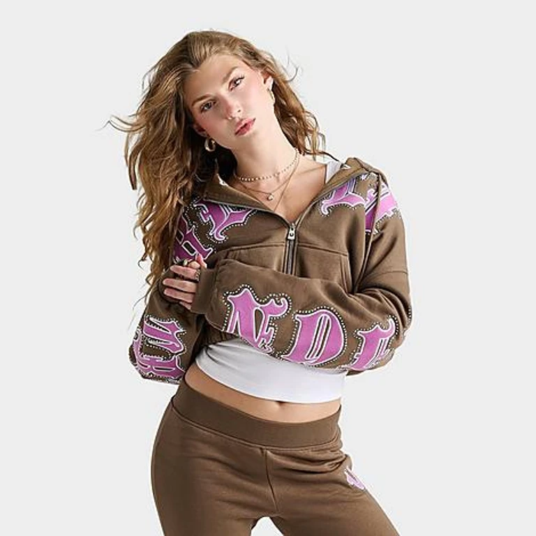 Women's Crystal Relaxed Girlfriend Full-Zip Hoodie in Shiitake Size: XS