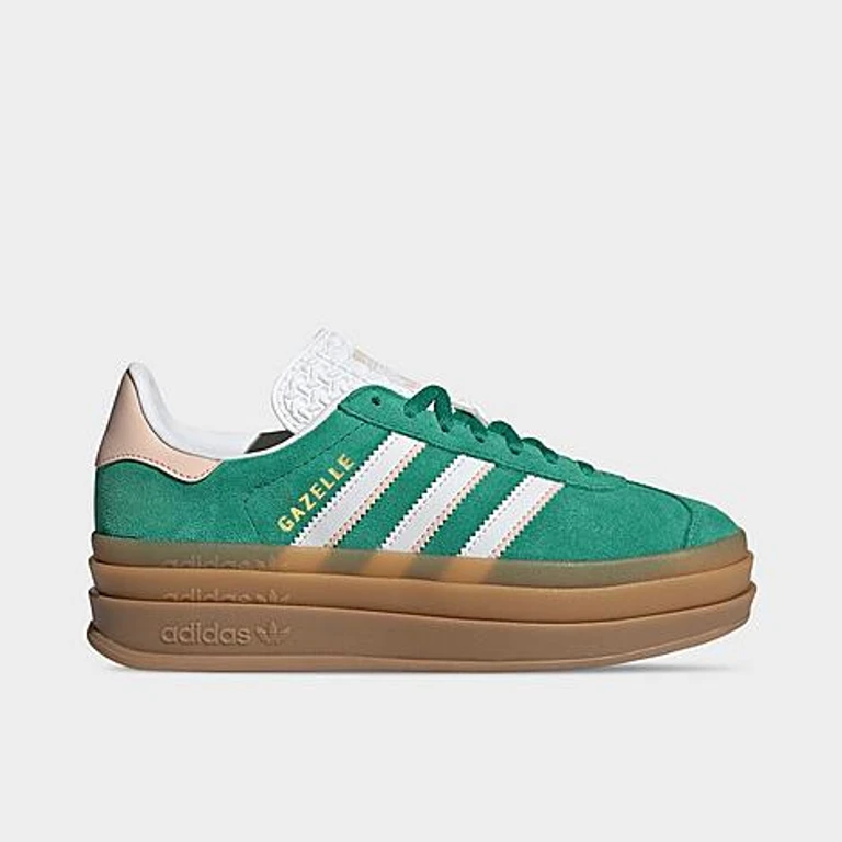 adidas Girls' Big Kids Originals Gazelle Bold Casual Shoes in Bold Green/Cloud White/Gold Metallic Size: 3.5