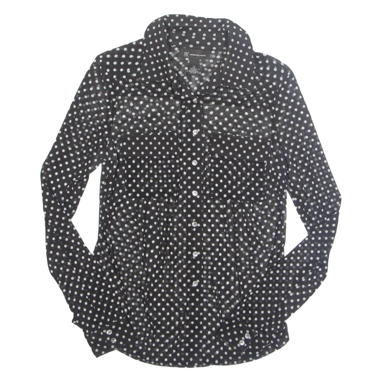 INTERNATIONAL CONCEPTS Sheer Womens Printed Shirt Black Nylon Spotted S