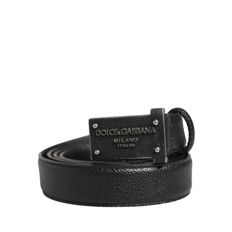 Dolce & Gabbana Men Black Calf Leather Logo Metal Buckle Belt Caiman - Men