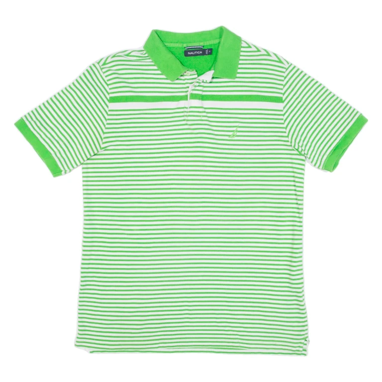 NAUTICA Mens Polo Shirt Green Striped M