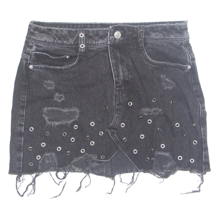 ZARA Womens Mini Skirt Black Short Denim S