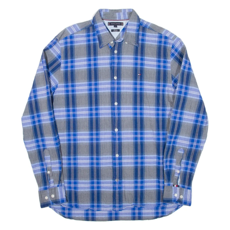 TOMMY HILFIGER Mens Shirt Blue Check Long Sleeve L