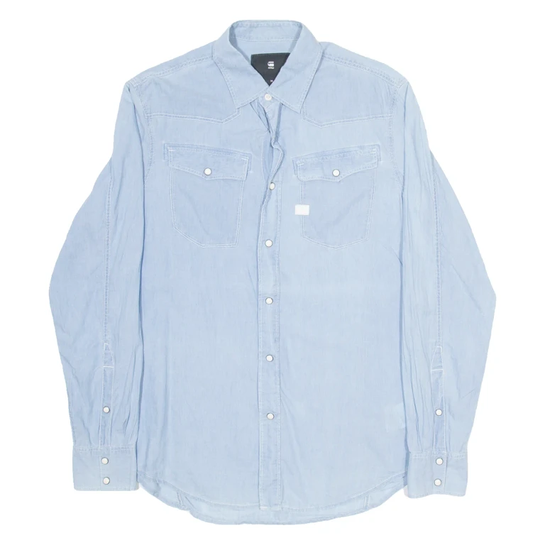 G-STAR Mens Plain Shirt Blue Long Sleeve M