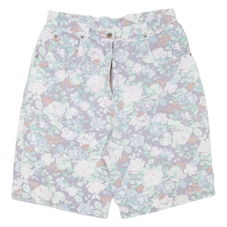 Womens Denim Shorts Purple Floral S W28